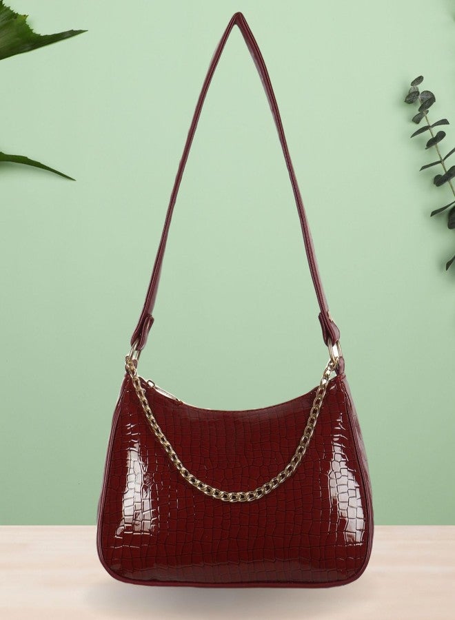 Dcozi Purses for Women Dumpling Small Hobo Bags Vegan Ladies Clutch Hand Bag PU Shoulder Bag -SB01 (Maroon) - Image 2